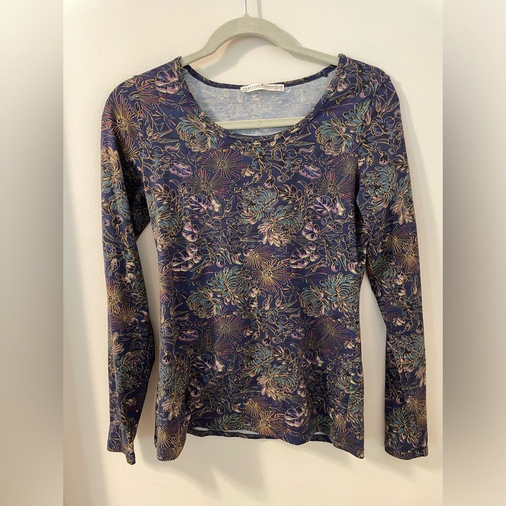 Peruvian Connection Petalsong Pima Cotton/Spandex Long Sleeve T shirt SZ Small